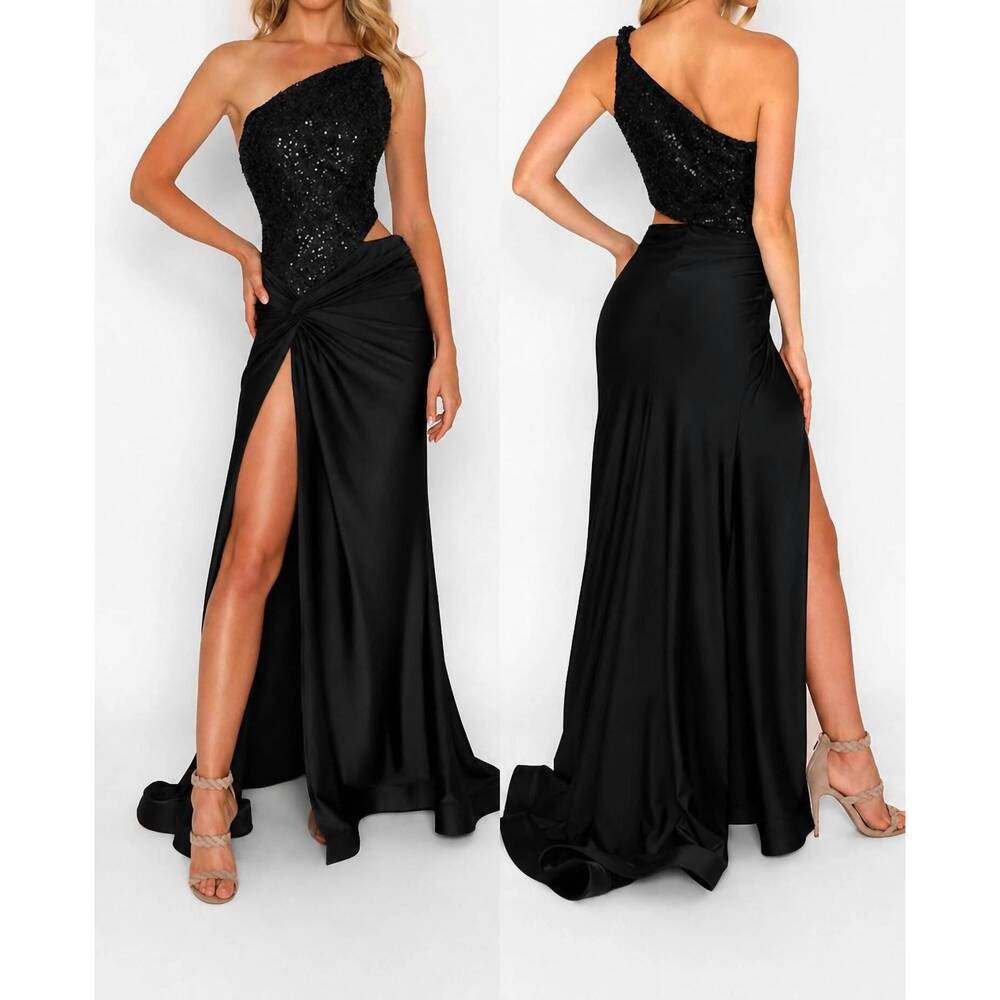 NEW NICOLE BAKTI slinky combo sequin bodice gown in black